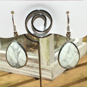 Handmade grey/white marbled gemstone earrings